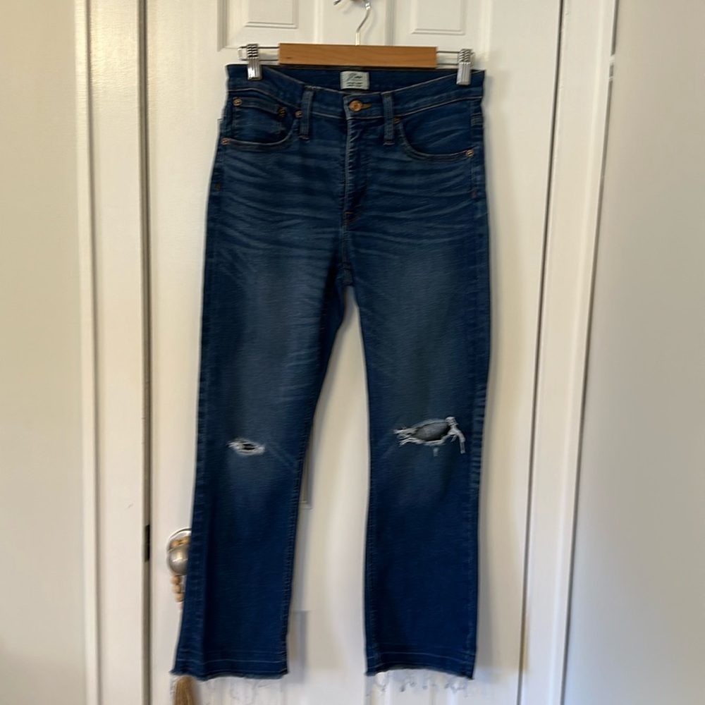 JCrew distressed boot crop denim